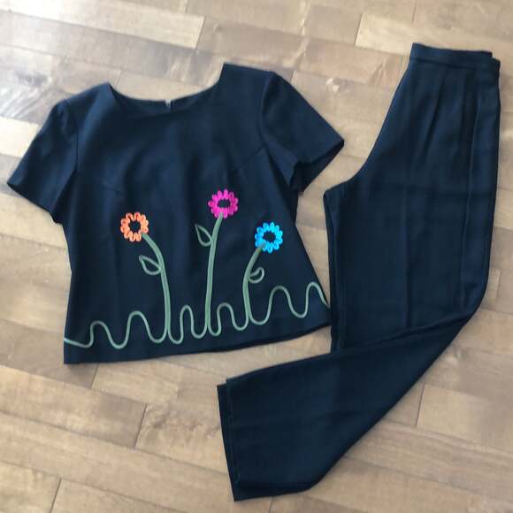 Vintage VIRGO 11 floral embroidered matching top & pants size 6 p - Picture 6 of 12